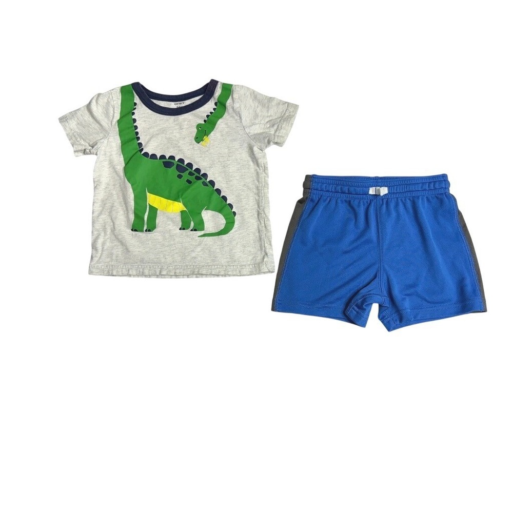 Carter's Dinosaur Shirt w/ Sport Knit Shorts 24 Months Set Blue White Casual
